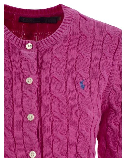 Polo Ralph Lauren Pink Plaited Cardigan With Long Sleeves