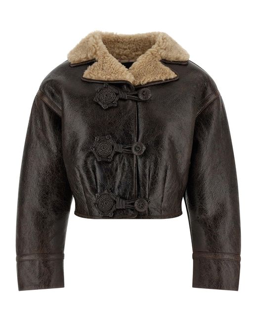 Etro Black Schaffelljacke mit Wolleinsatz