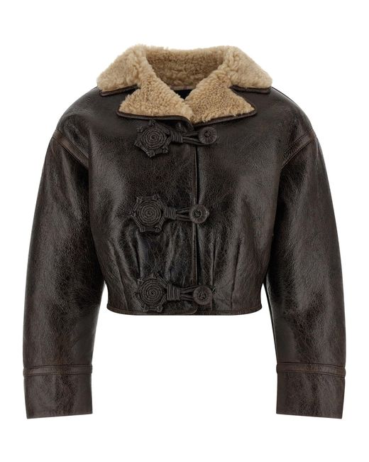 Etro Black Wool Insert Sheepskin Jacket