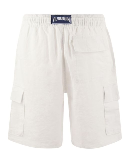 Vilebrequin White Linen Cargo Bermuda Shorts