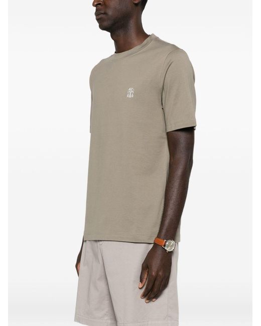 Brunello Cucinelli T-Shirt Met Geborduurd Logo in het Natural voor heren