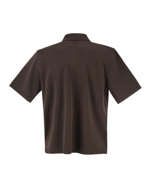 Herno Brown Cotton Jersey Shirt With Chest Pocket for men