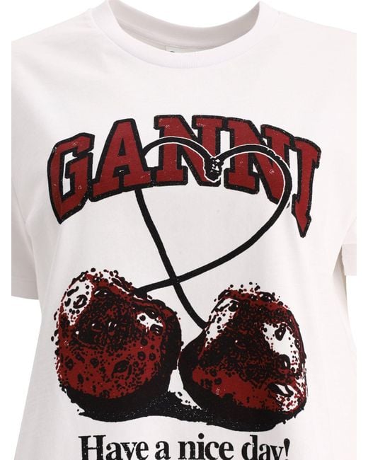 Ganni "cherry" T -shirt in het White