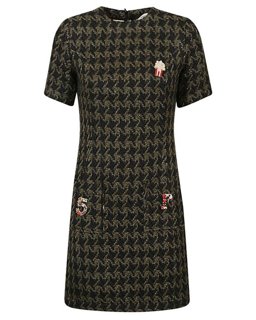 5 PROGRESS Black Houndstooth Wool Blend Short Dress