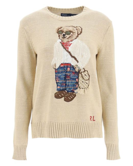 Suéter de algodón con osito de Polo Ralph Lauren de color Natural