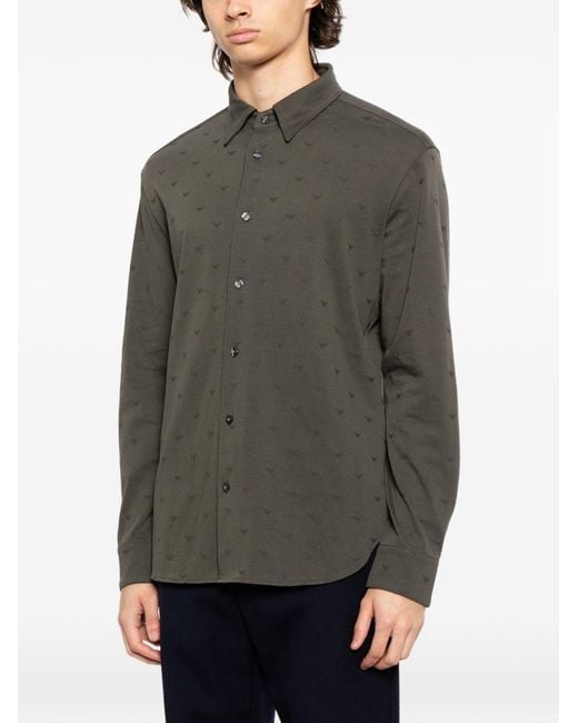 Emporio Armani Gray Logo Cotton Shirt for men