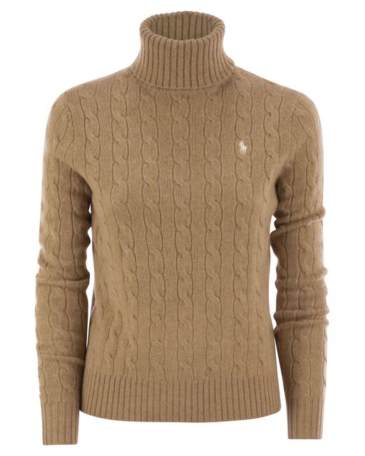 Polo Ralph Lauren Brown Wool And Cashmere Cable-Knit Turtleneck Sweater