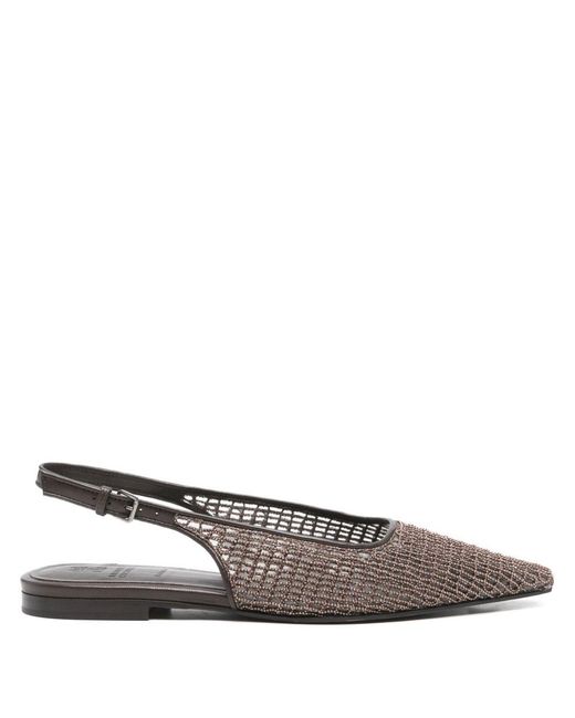 Brunello Cucinelli Gray Mesh-Pumps Mit Monili-Kette