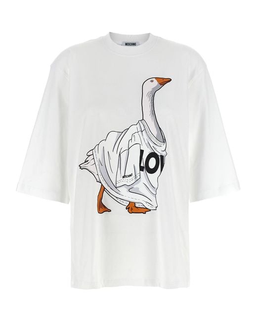 Moschino White Frontdruck T -Shirt