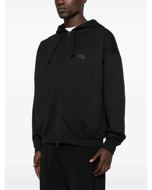 Y-3 Black Brushed Terry Hoodie With Drawstring Hood