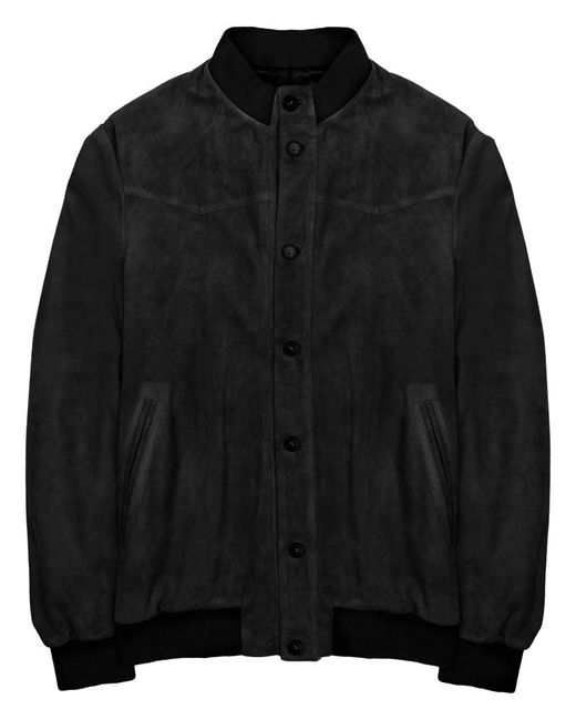 Low Brand Black Suede-Look Bomber Jacket