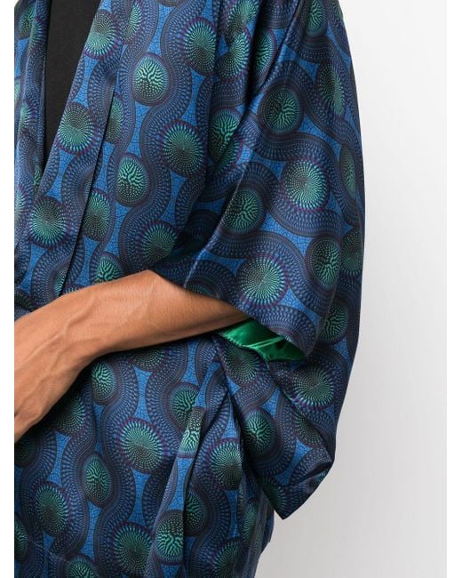 OZWALD BOATENG Blue Printed Silk Short Kimono for men