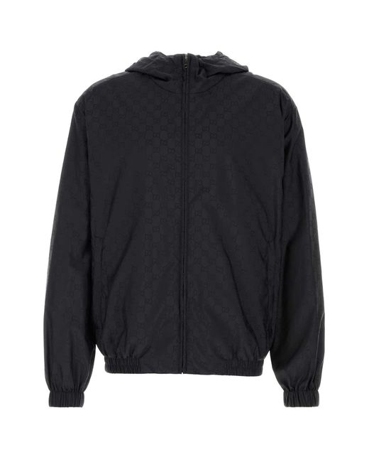 Gucci Blue Gg Jacquard Nylon Zip Jacket for men