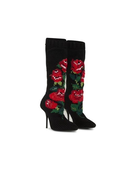 Dolce & Gabbana Wool Flower Boots in het Black