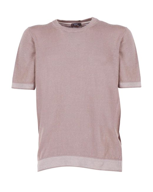 Peserico Pink Short Sleeve Ribbed Crew Sweater for men