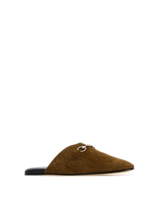 Gucci Brown Camel Suede Slippers