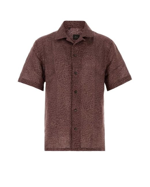 Brioni Brown Printed Linen Shirt for men