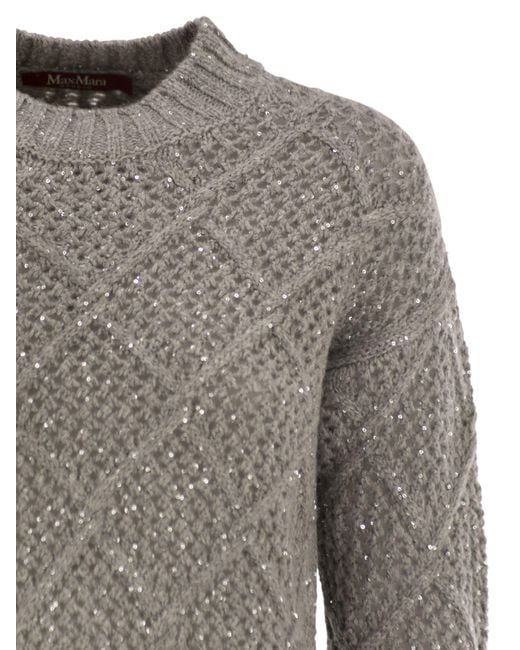 Max Mara Gray Ellade Boxy Wool And Cashmere Jumper With Sequins
