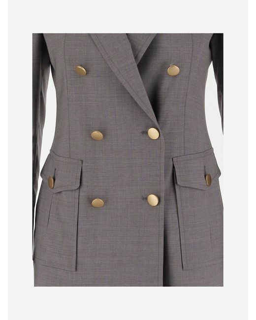 Tagliatore Gray Double-Breasted Stretch Wool Jacket