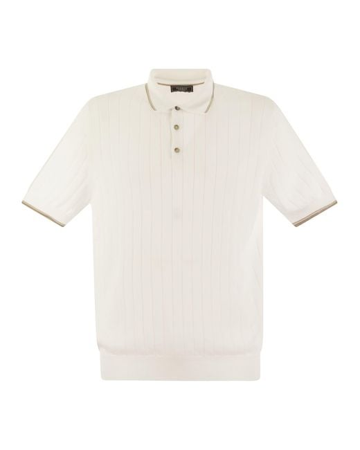 Polo en fil de crêpe en coton pur avec côte plate Peserico en coloris White