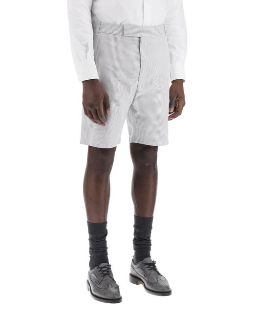 Thom Browne Gray Gestreifte Baumwoll -Bermuda -Shorts für Männer