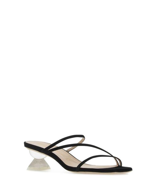 Stuart Weitzman White Suede Lucite Sculpt Mules