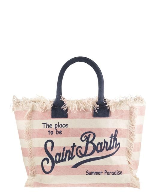 Mc2 Saint Barth Pink Vanity Canvas Bag With Striped Pattern