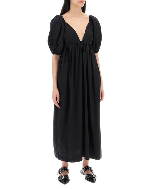 Ganni Maxi Cotton Poplin -jurk In in het Black