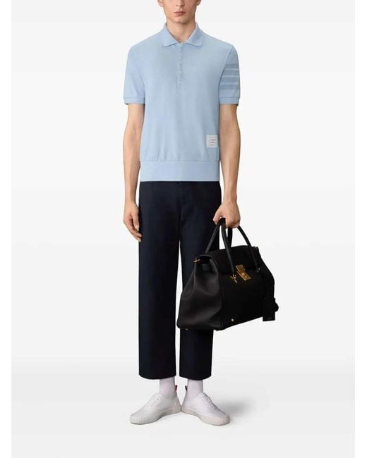 Thom Browne Blue Polo Shirt With Striped Detail for men