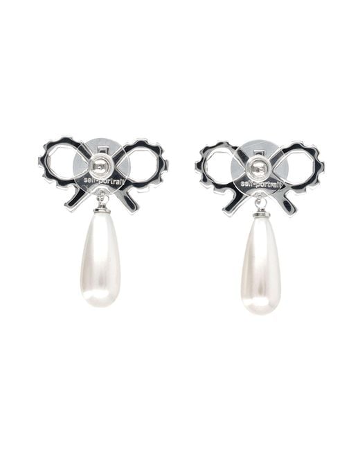 Self-Portrait Multicolor Crystal Bow Pearl Earrings