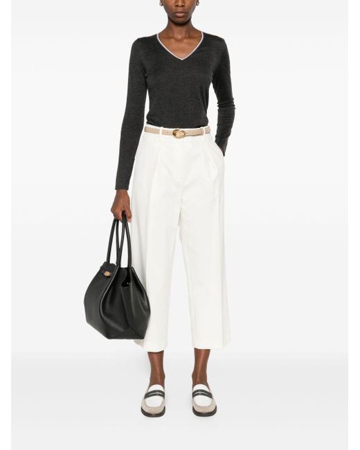 Brunello Cucinelli Black Verzierter Pullover mit V-Ausschnitt