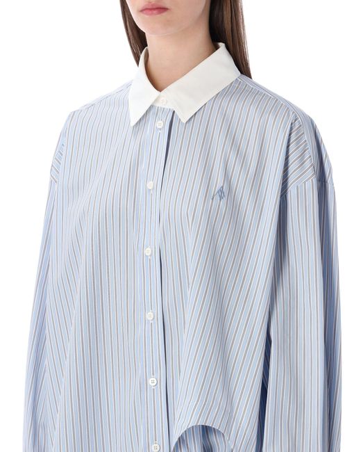 The Attico Blue Diana Oversized Striped Shirt