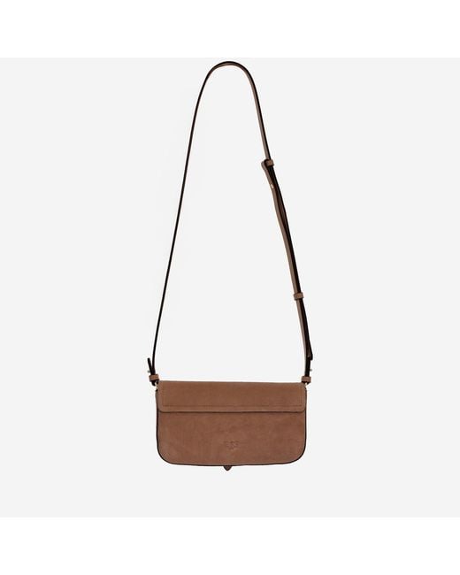 Pinko Brown Saddle Leather Shoulder Bag