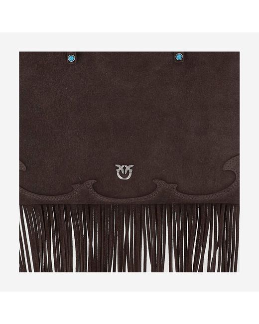 Pinko Brown Suede Shopping Bag With Fringes
