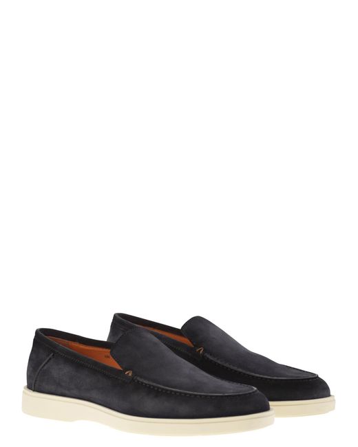 Santoni Black Suede Moccasin for men