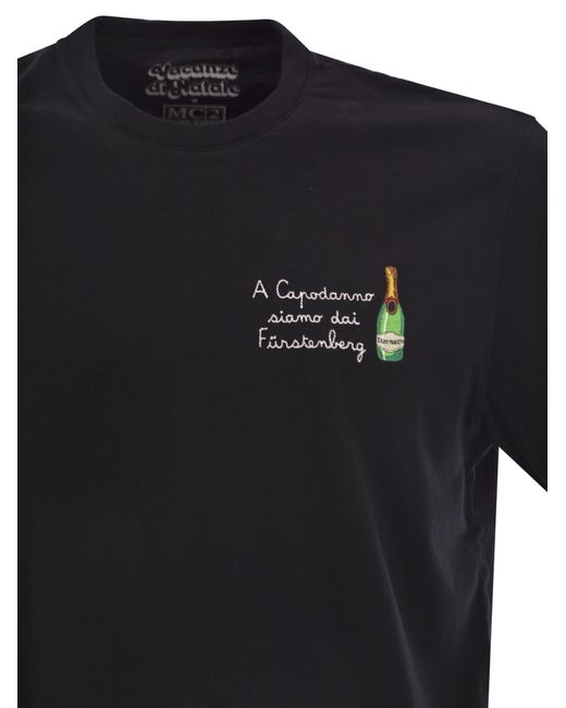 Mc2 Saint Barth Black Arnott Cotton T Shirt With Embroidery for men