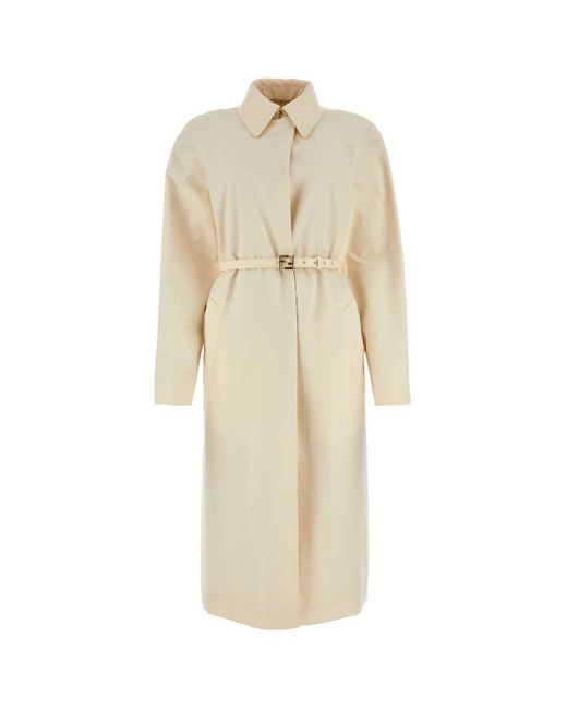 Fendi White Ivory Polyester Blend Overcoat