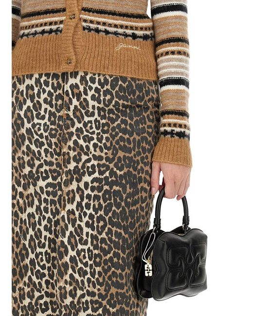 Ganni Natural Cardigan With Stripe Pattern
