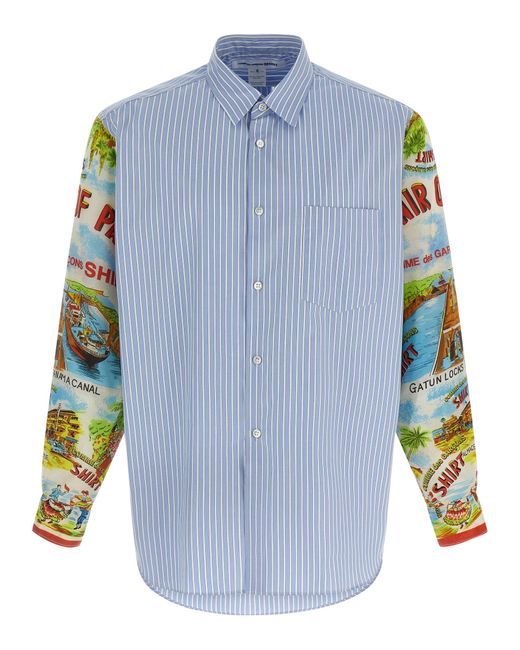 Comme des Garçons Gestreept Overhemd Met Patroon Op De Mouwen in het Blue voor heren