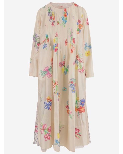 Péro Natural Cotton And Silk Dress With Check Pattern