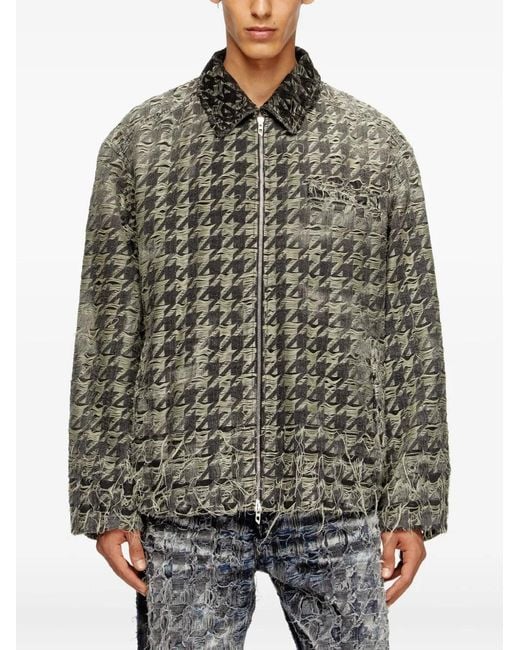DIESEL Denim Jack Met Pied-De-Poule Print En Franje in het Gray voor heren