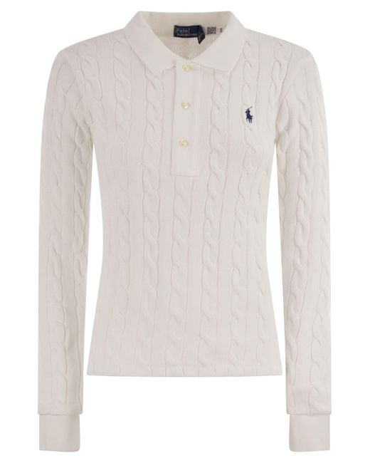 Polo Ralph Lauren White Plaited Cotton Polo Shirt