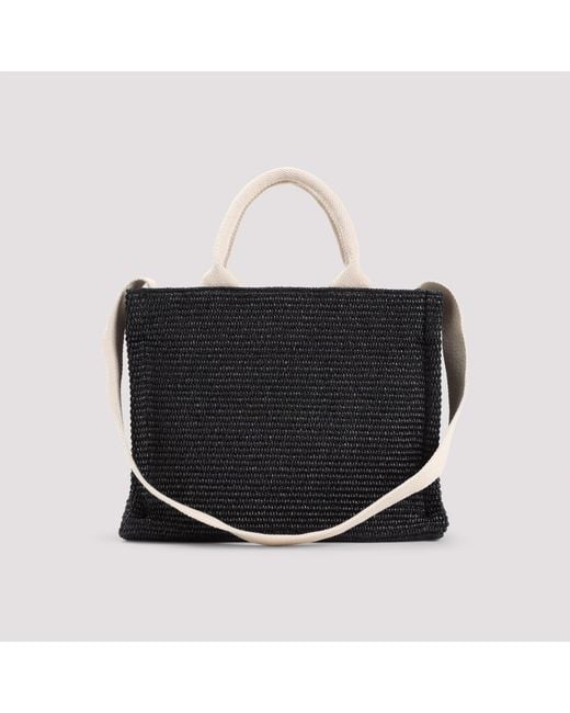 Marni Black Logo-Lettering Raffia Tote Bag