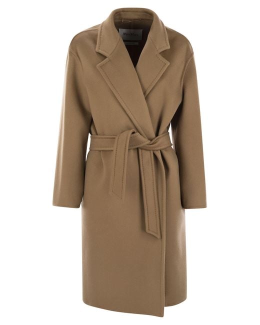 Max Mara Melinda Cashmere Midi Coat Met Riem in het Natural