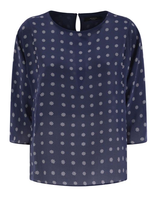 Weekend by Maxmara Blue Wochenende Max Mara Adone Crewneck Bluse in Crepe de Chine