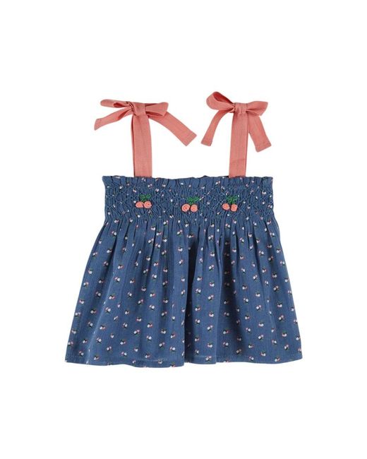 Emile Et Ida Blue Emile & Ida Top Bretelle "Brode Main"