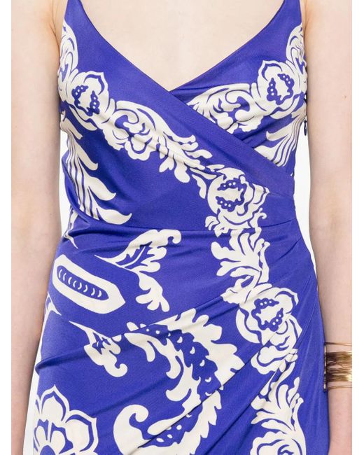 Etro Purple Maxi Dress With Deep V-Neckline And Floral Pattern