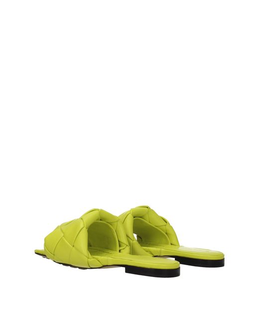 Bottega Veneta Yellow Kiwi Leather Slides And Clogs