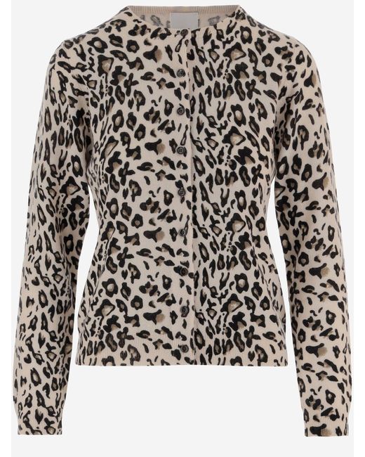 Allude Black Leopard Print Wool And Cashmere Cardigan