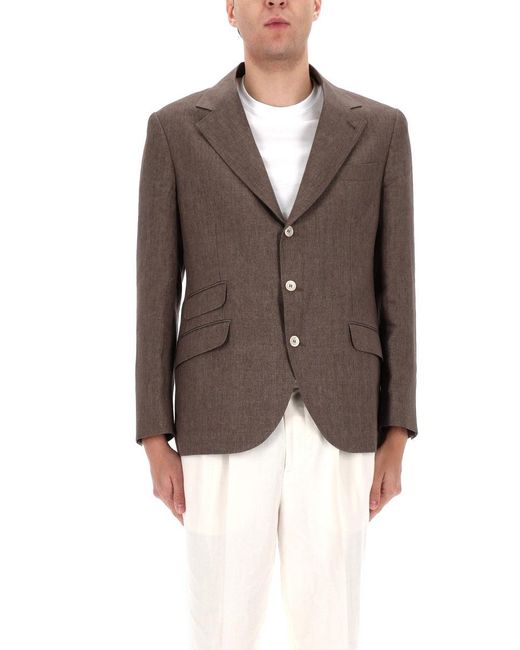 Brunello Cucinelli Brown Single-Breasted Linen Jacket